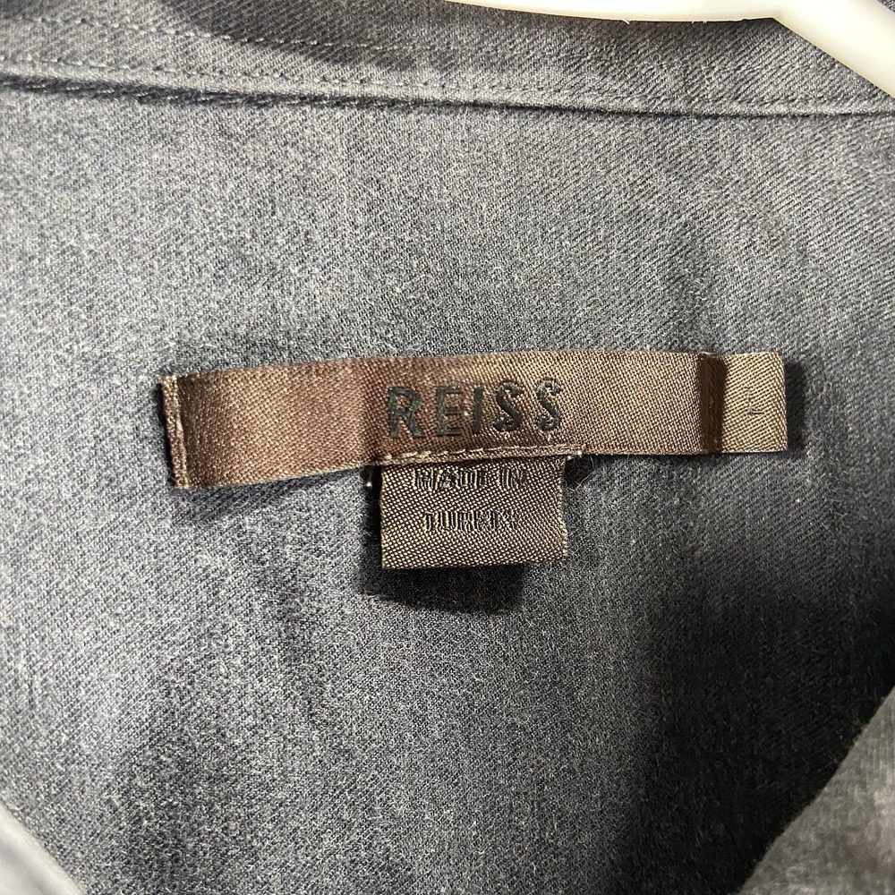 Reiss Shirt men's Large Button Up Dark Gray Faded Casual Cotton Flap Pockets - Picture 4 of 12